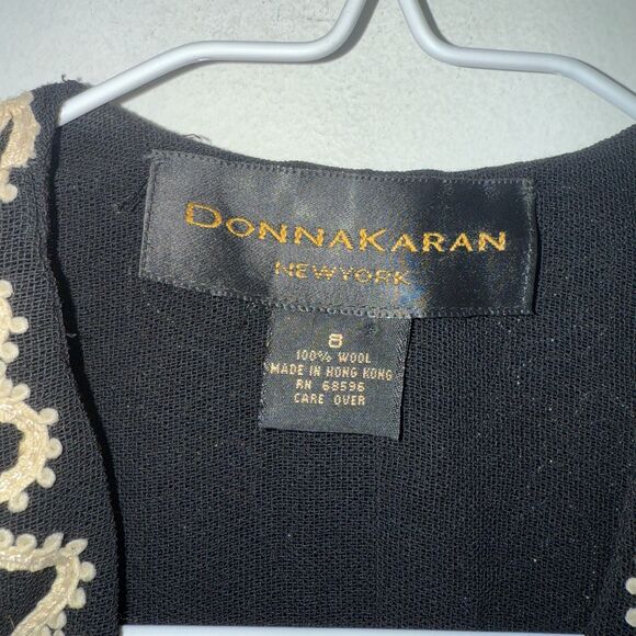 Donna Karen New York Wool Applique Jeweled Button Vest - Black/Tan 8 - Picture 4 of 6